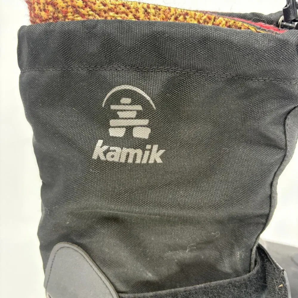 Kamik Waterproof Winter Snow Boots Black Red Lined Size 5 Drawstring Strap
